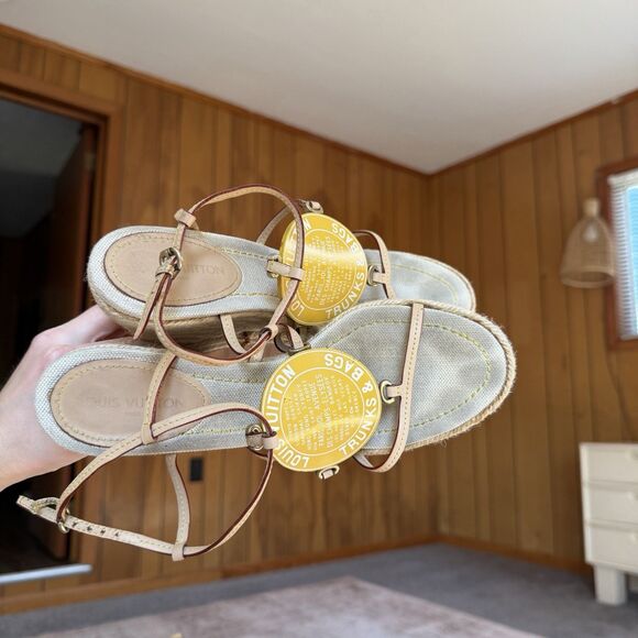 LOUIS VUITTON TRUNKS & BAGS ESPADRILLE WEDGE STRAPY PLATFORM SANDALS EU 40 US 10 - Picture 2 of 16